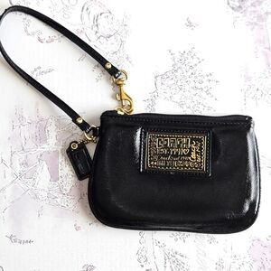 Coach Black Leather Wristlet with‎ Gold Accents
